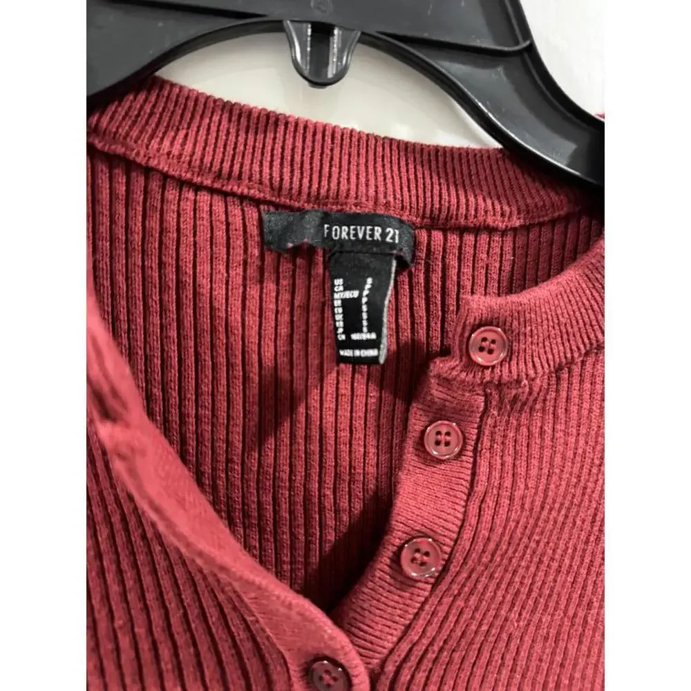 Forever 21 Red & Green Ribbed Henley Long Sleeve Crop Sweater Set- Size Small - Picture 7 of 9